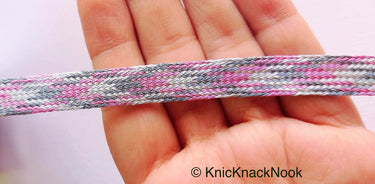 Pink / Silver / Light Pink And Grey Thread Lace Trim, Basket Weave, Friendship Bracelet